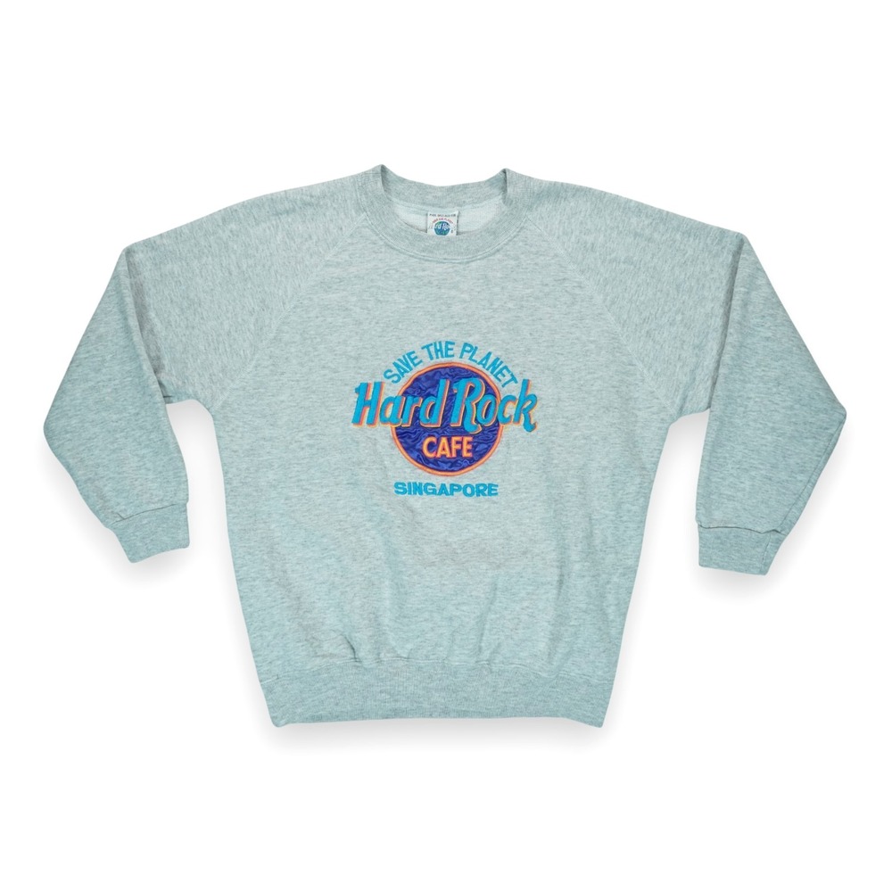 Vintage 90s Hard Rock Cafe Singapore‎ Medium Save The Planet Sweatshirt Y2K Gray